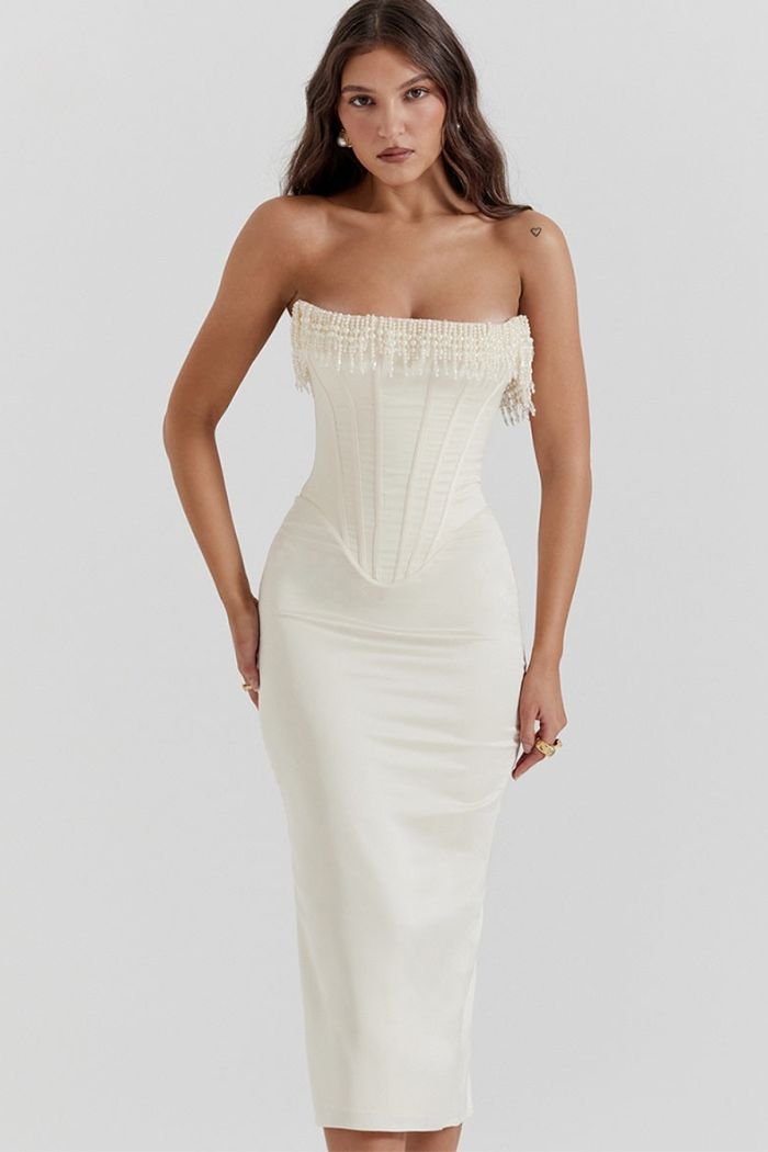 Sabrina - Elegant Strapless White Dress for Weddings 5