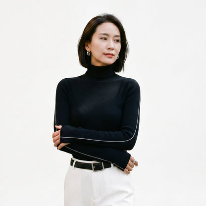 Savannah- Stylish Turtleneck Sweater with Contrast Piping DONE 05-09-2026