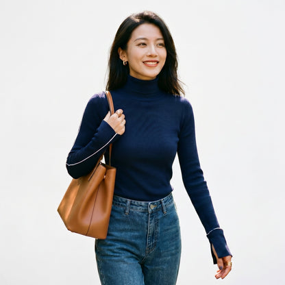 Savannah- Stylish Turtleneck Sweater with Contrast Piping DONE 05-09-2026