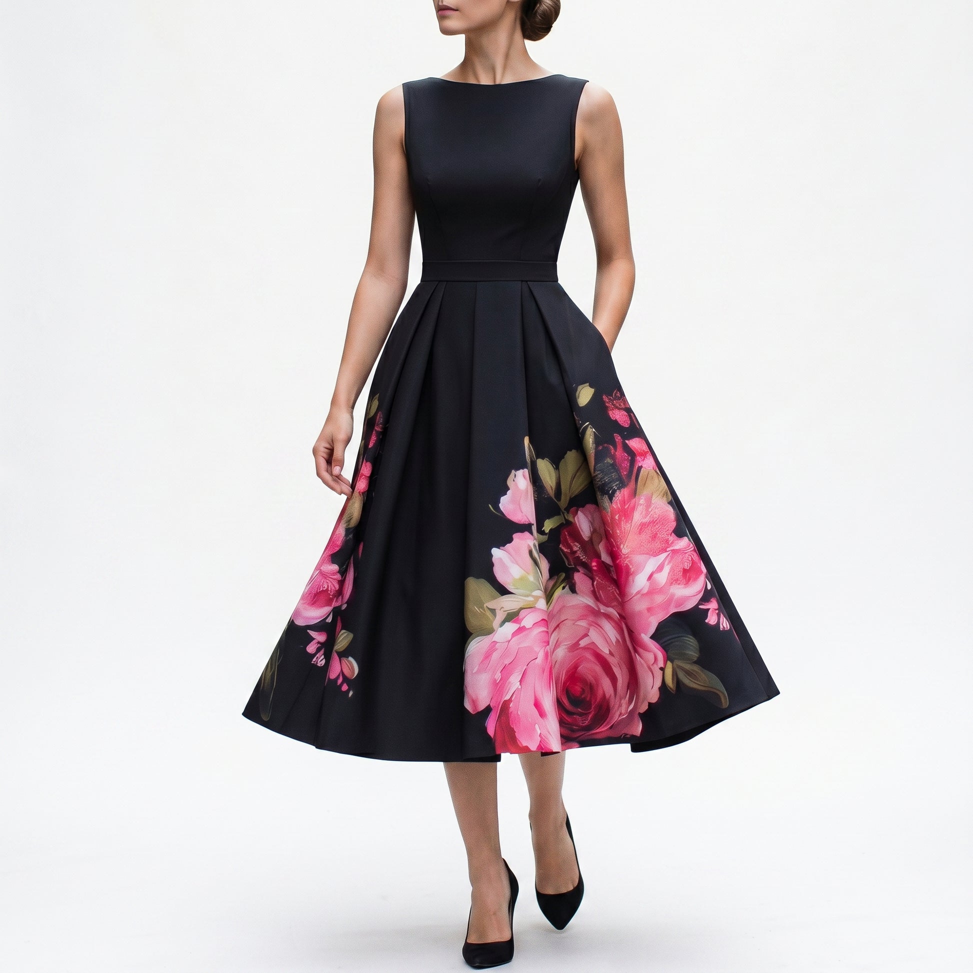 Sophia - Elegant Black Midi Cocktail Dress DONE