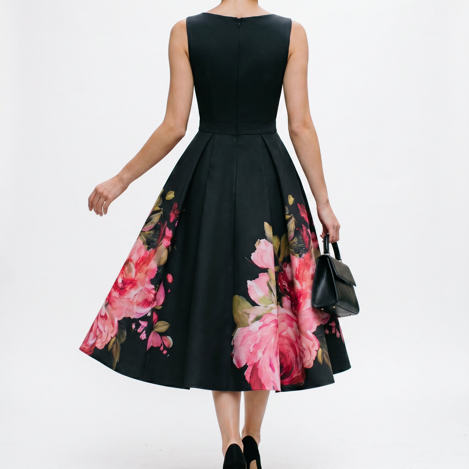 Sophia - Elegant Black Midi Cocktail Dress DONE