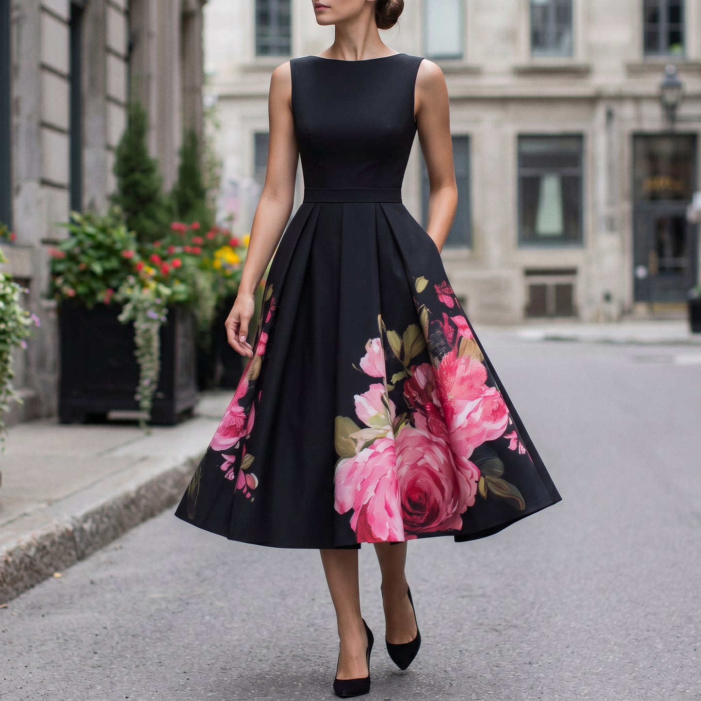 Sophia - Elegant Black Midi Cocktail Dress DONE