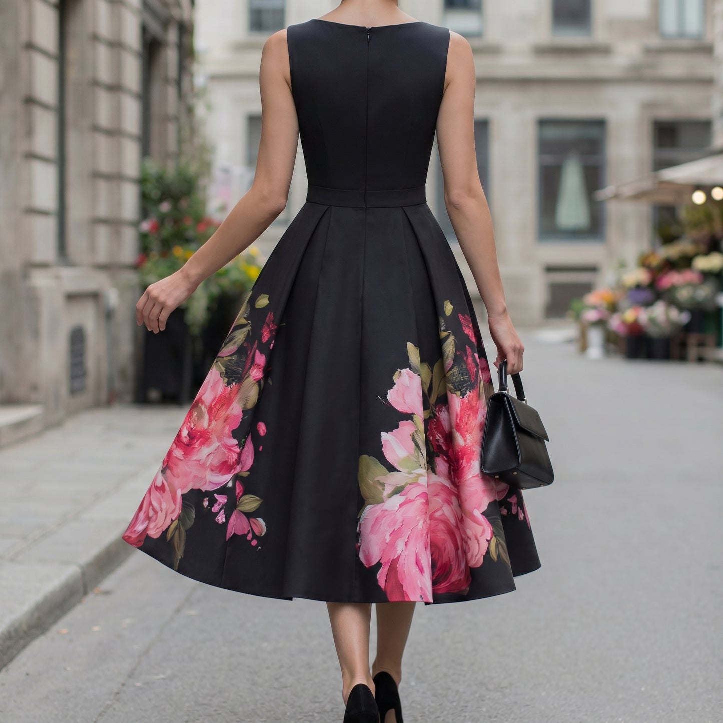 Sophia - Elegant Black Midi Cocktail Dress DONE