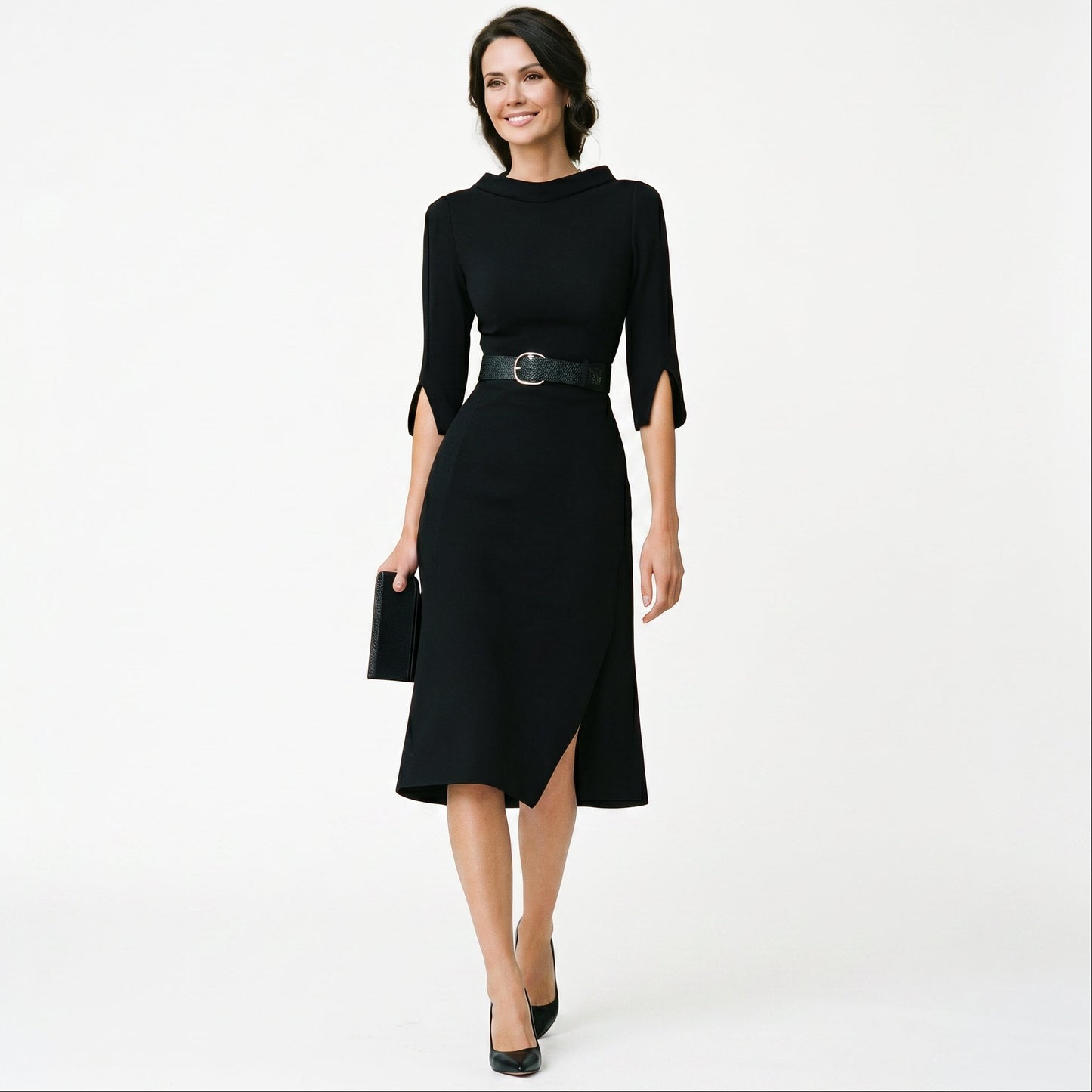 Sophia - Elegant Black Midi Dress for Women DONE