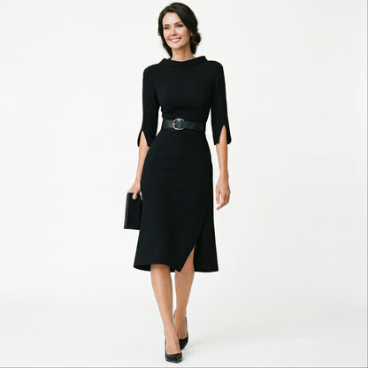Sophia - Elegant Black Midi Dress for Women DONE