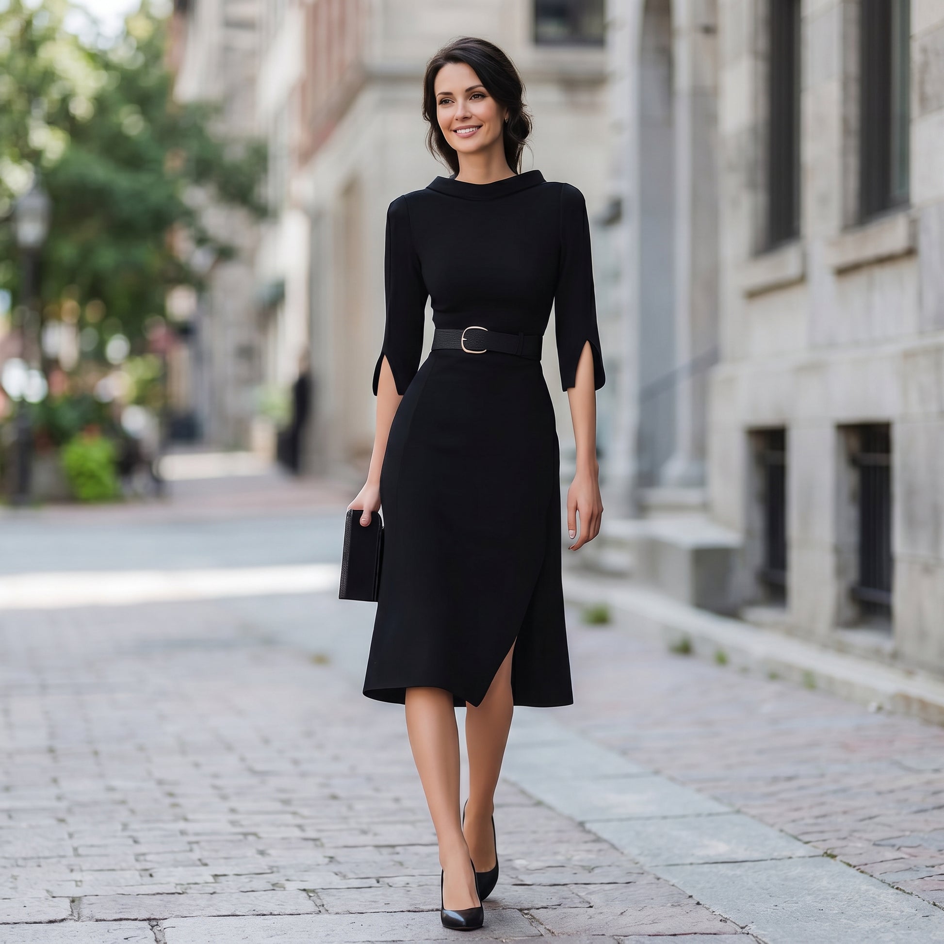 Sophia - Elegant Black Midi Dress for Women DONE