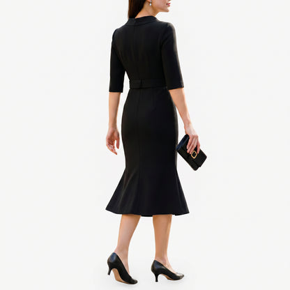 Sophia - Elegant Black Midi Dress for Women DONE