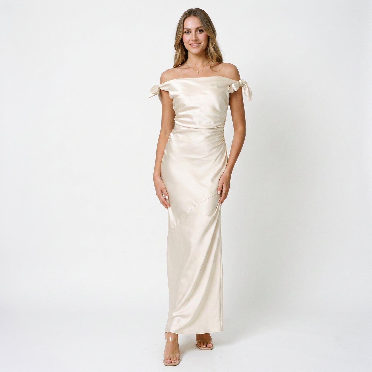 Sophia | Elegant Off-Shoulder Summer Wedding Guest Dress DONE 05-27-2026