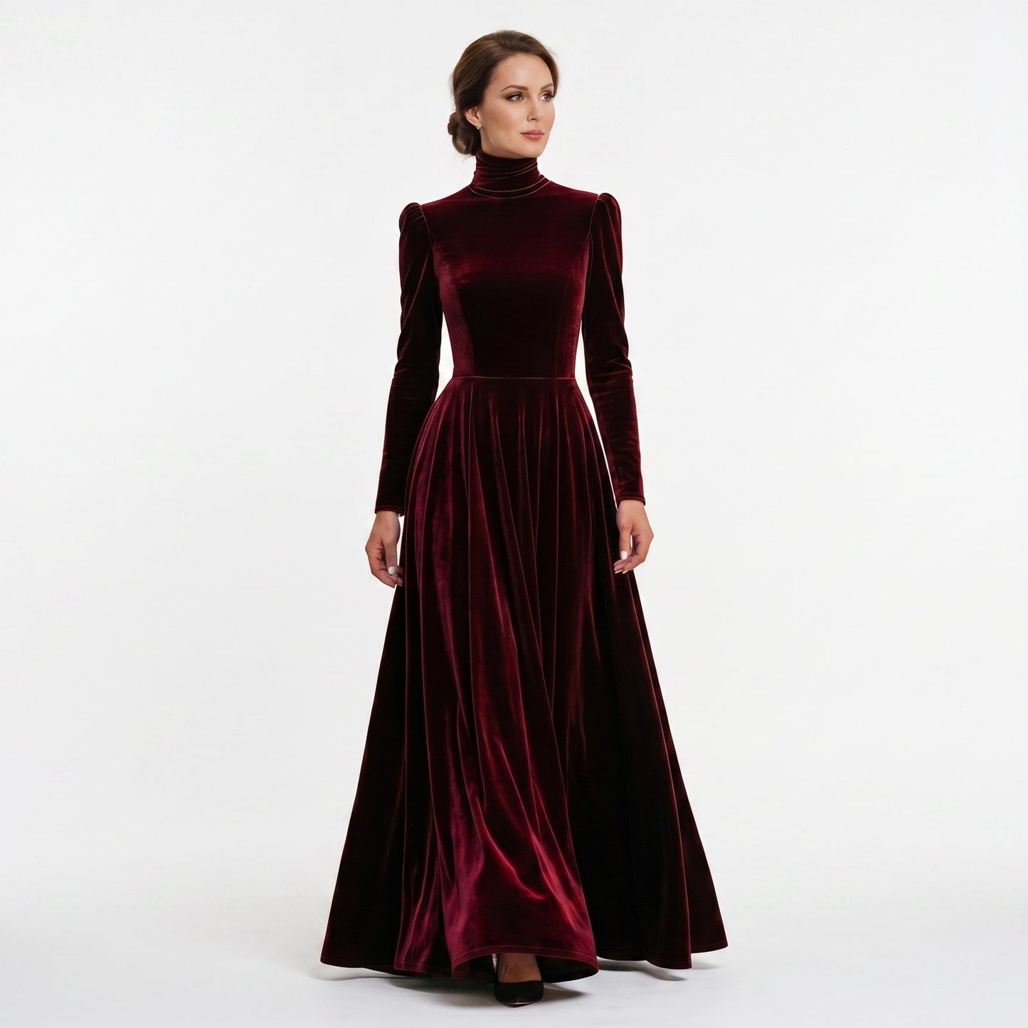 Sophia - Elegant Velvet Long-Sleeve Wedding Guest Gown DONE
