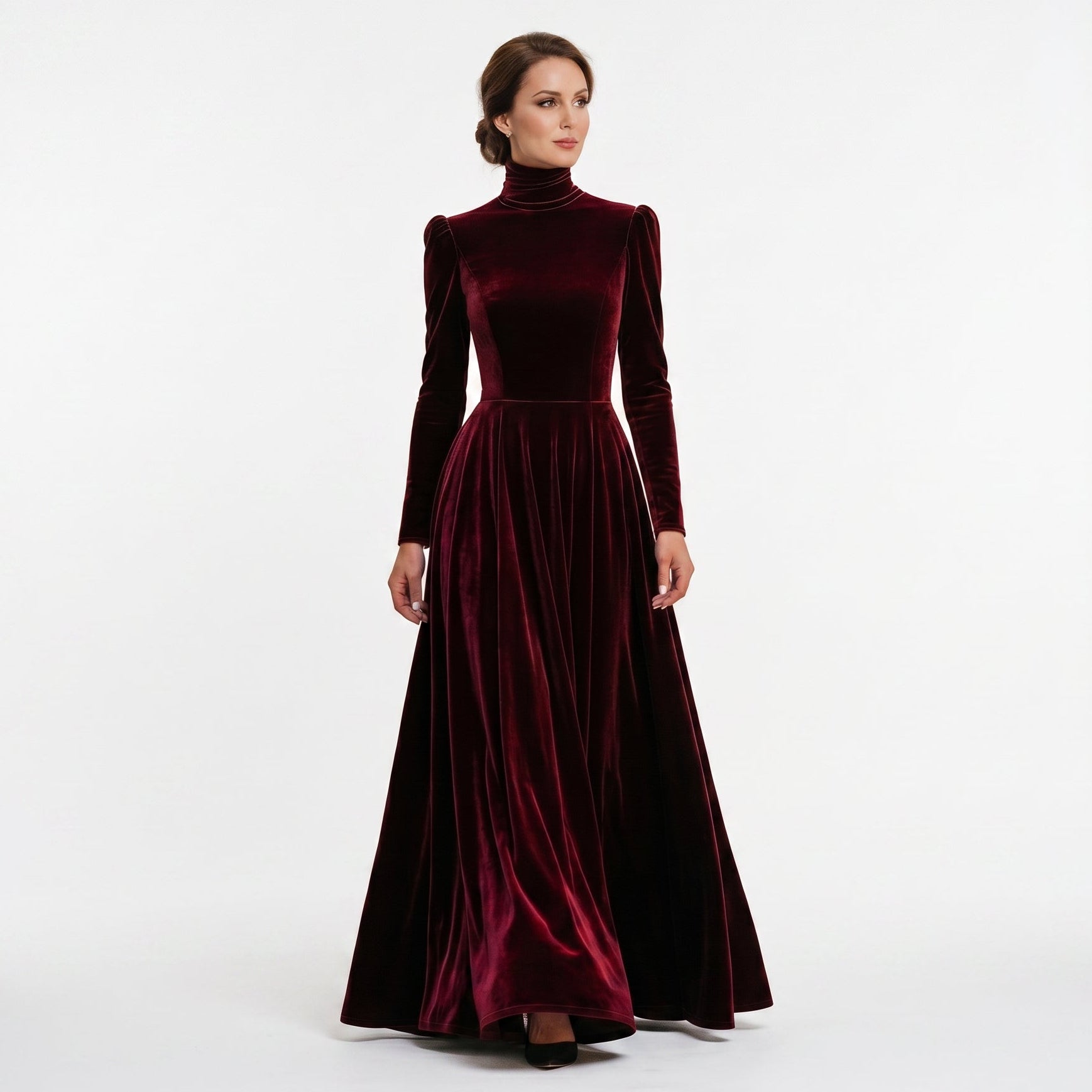 Sophia - Elegant Velvet Long-Sleeve Wedding Guest Gown DONE