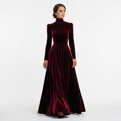 Sophia - Elegant Velvet Long-Sleeve Wedding Guest Gown DONE