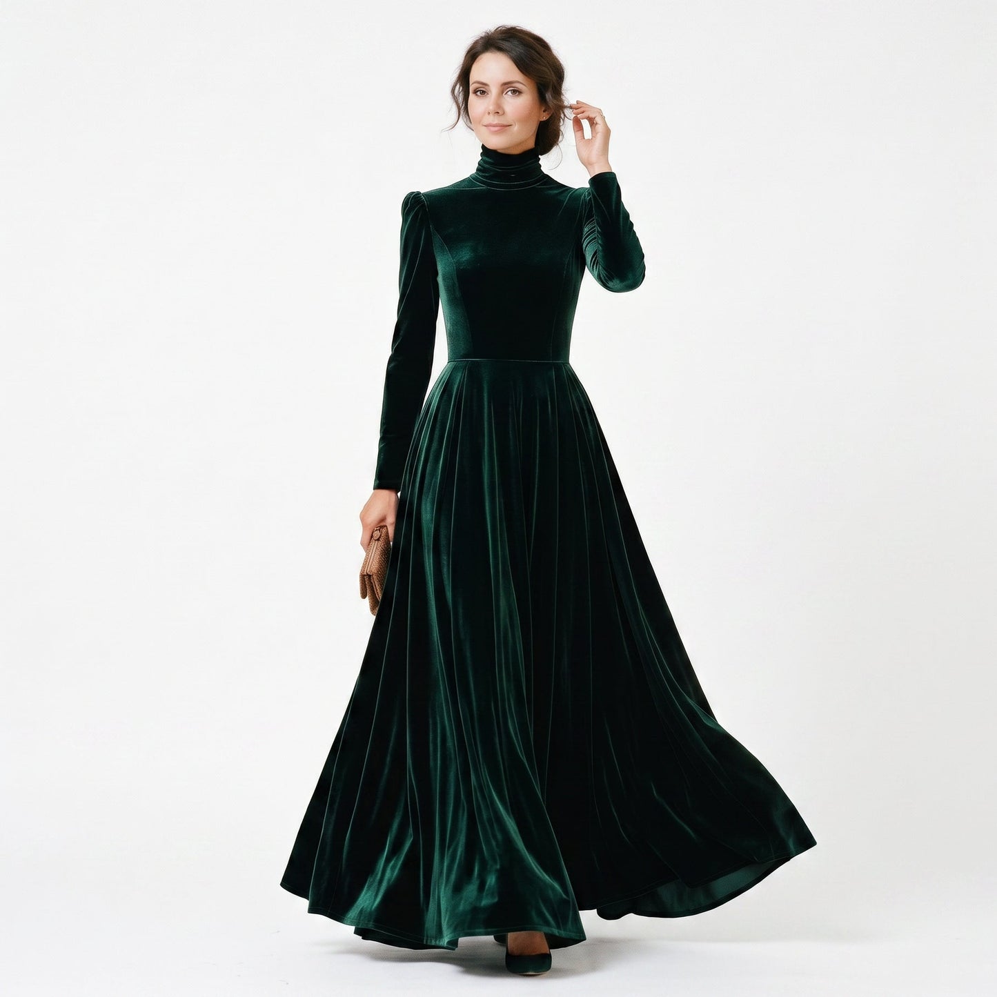 Sophia - Elegant Velvet Long-Sleeve Wedding Guest Gown DONE