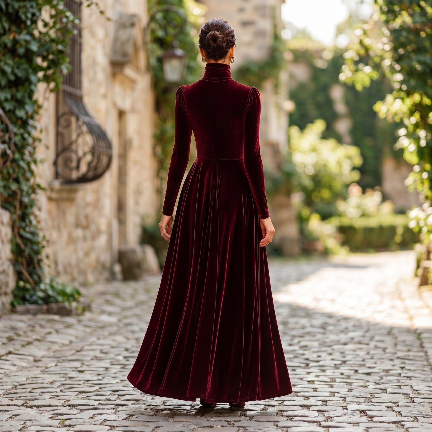 Sophia - Elegant Velvet Long-Sleeve Wedding Guest Gown DONE