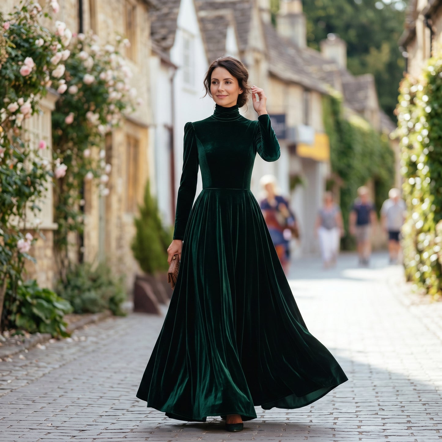 Sophia - Elegant Velvet Long-Sleeve Wedding Guest Gown DONE