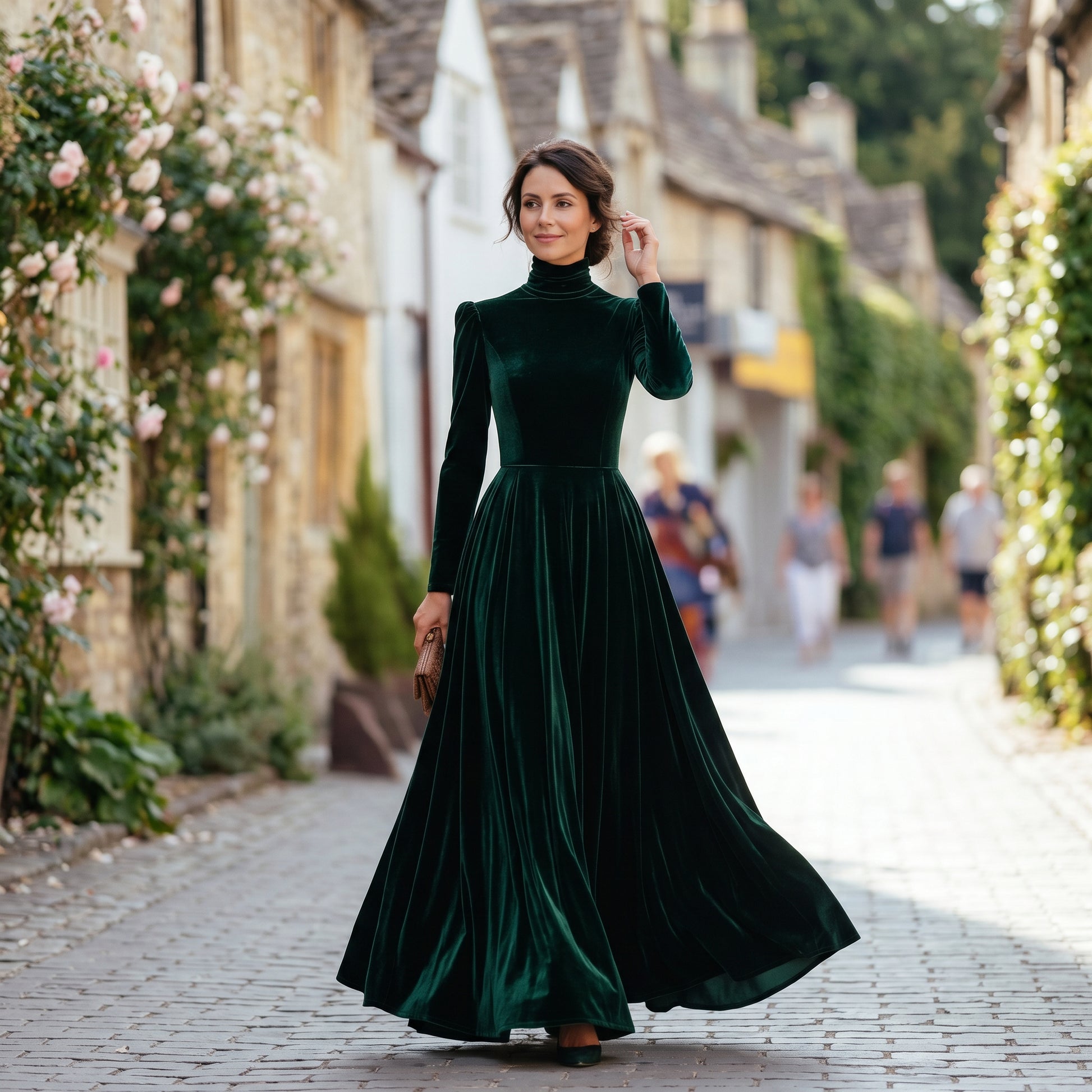 Sophia - Elegant Velvet Long-Sleeve Wedding Guest Gown DONE