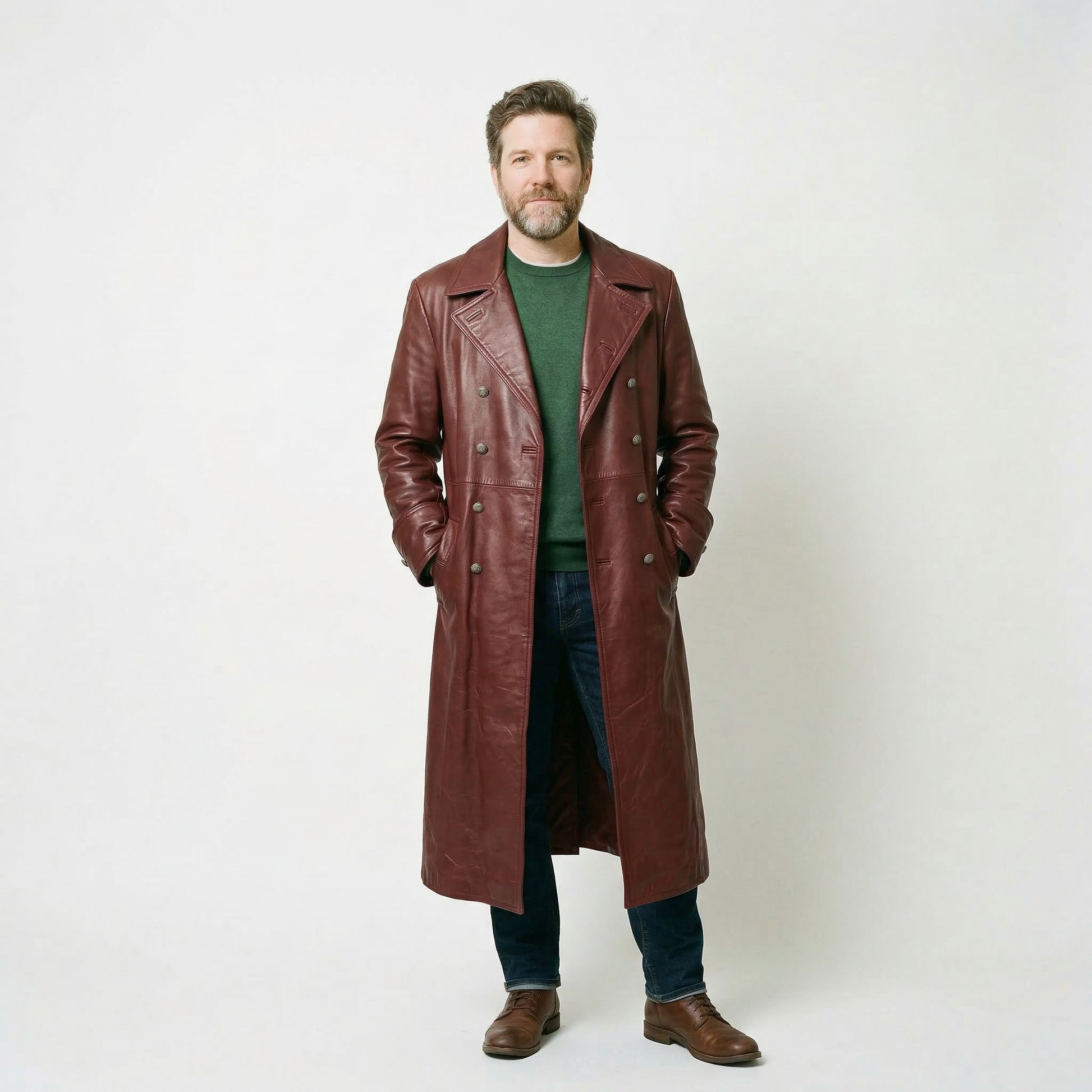 Stylish Mens Overcoat in Premium Leather for Winter