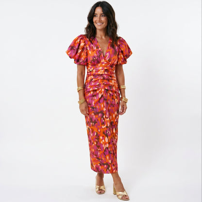 Stylish Midi Dress with Puff Sleeves for Women DONE