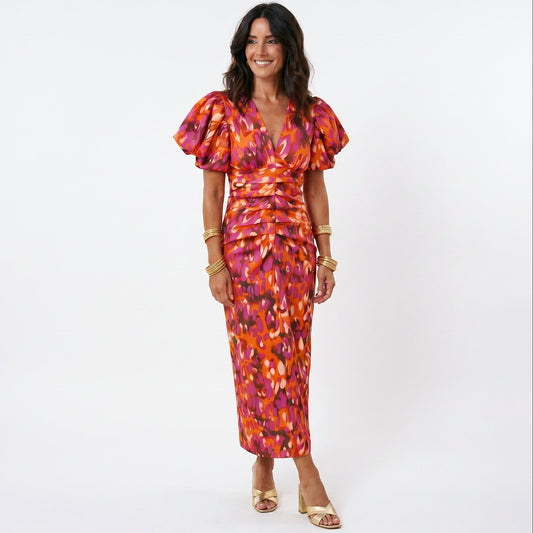 Stylish Midi Dress with Puff Sleeves for Women DONE