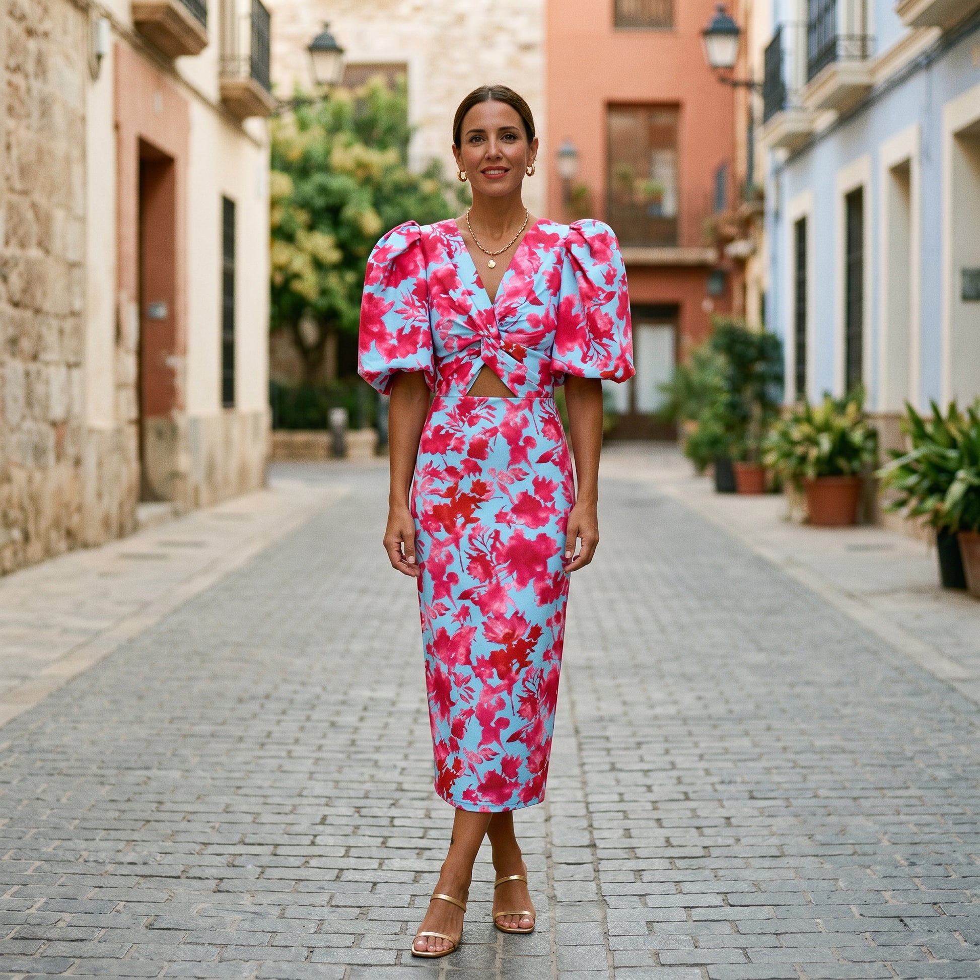 Stylish Midi Dress with Puff Sleeves for Women DONE
