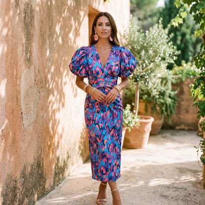 Stylish Midi Dress with Puff Sleeves for Women DONE