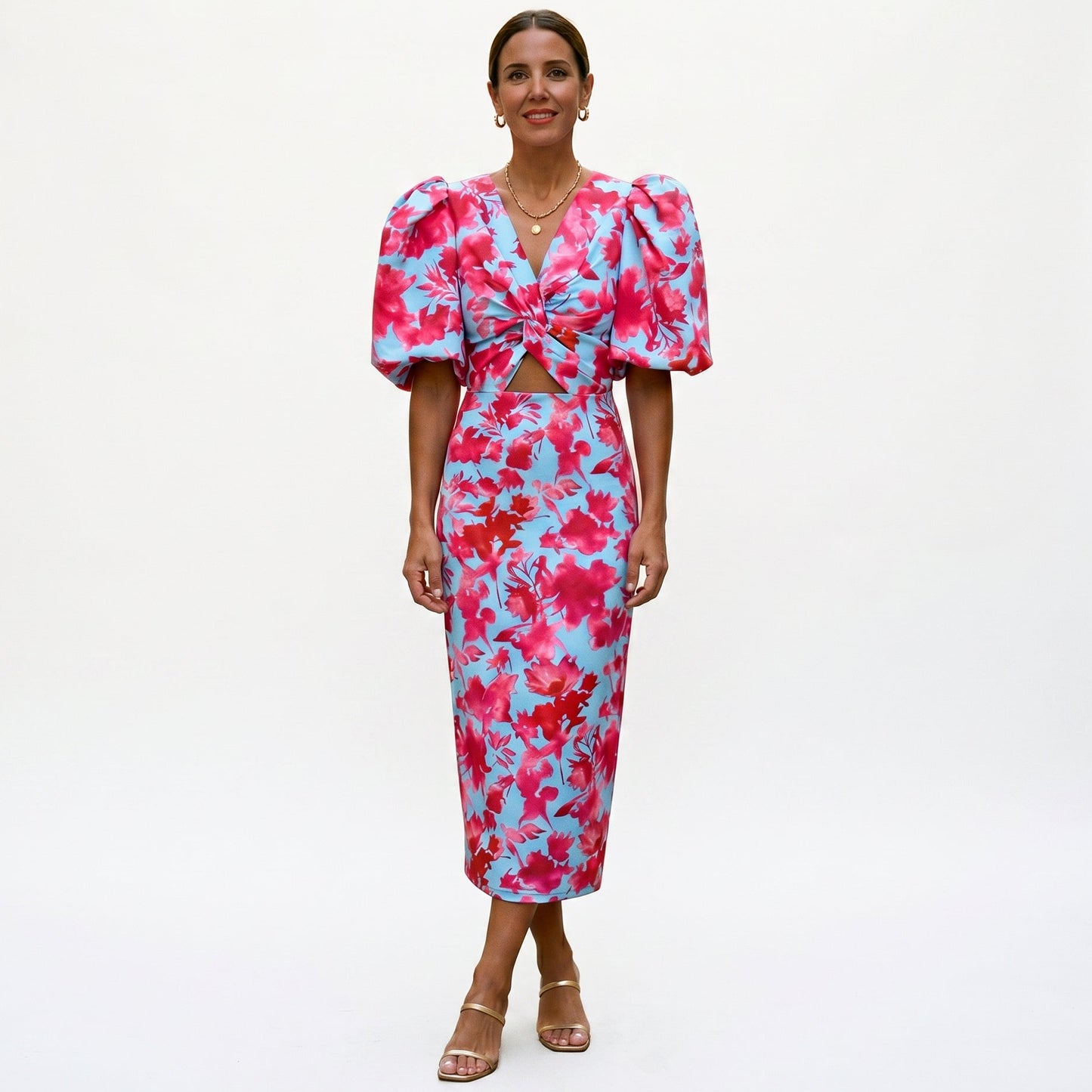 Stylish Midi Dress with Puff Sleeves for Women DONE