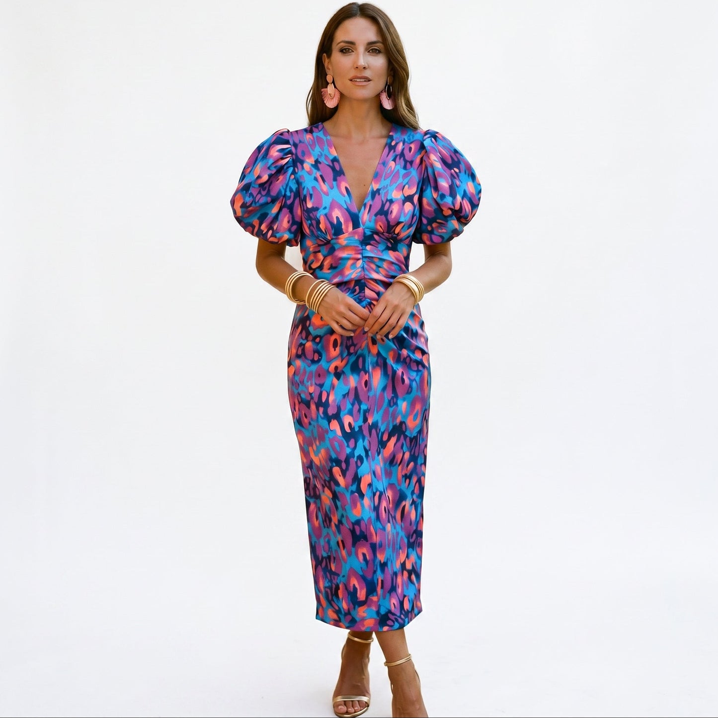 Stylish Midi Dress with Puff Sleeves for Women DONE
