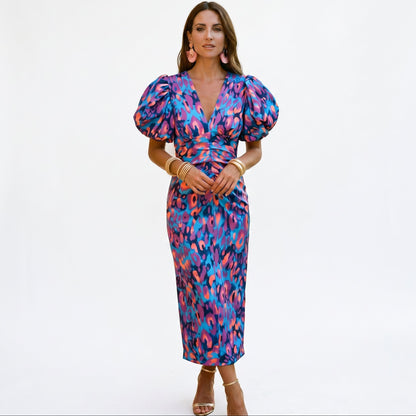 Stylish Midi Dress with Puff Sleeves for Women DONE
