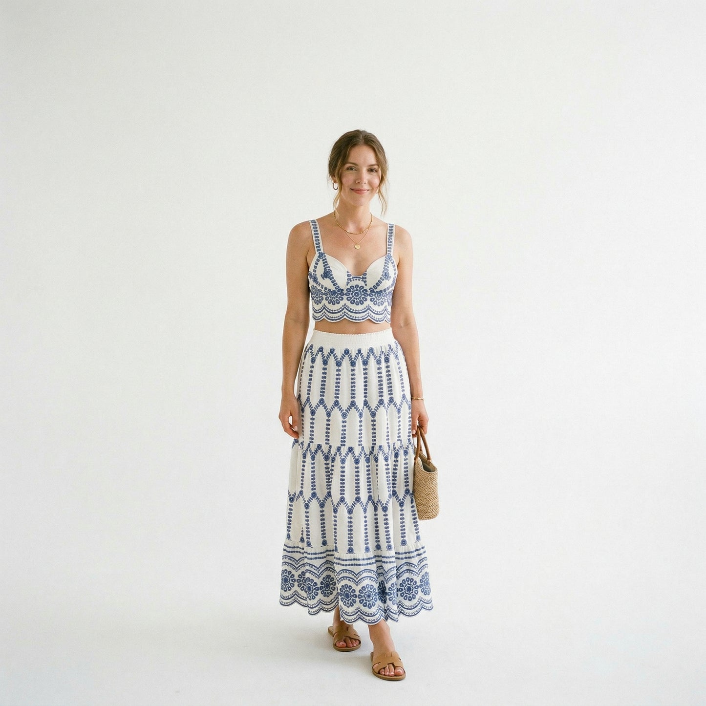 Stylish Printed Sleeveless Two Piece Skirt Set for Effortless Elegance