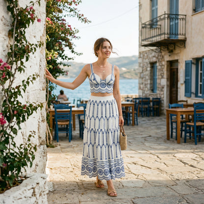 Stylish Printed Sleeveless Two Piece Skirt Set for Effortless Elegance