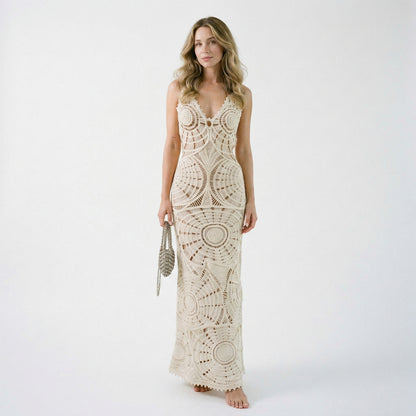 Stylish Solid V-neck Maxi Dress for Women