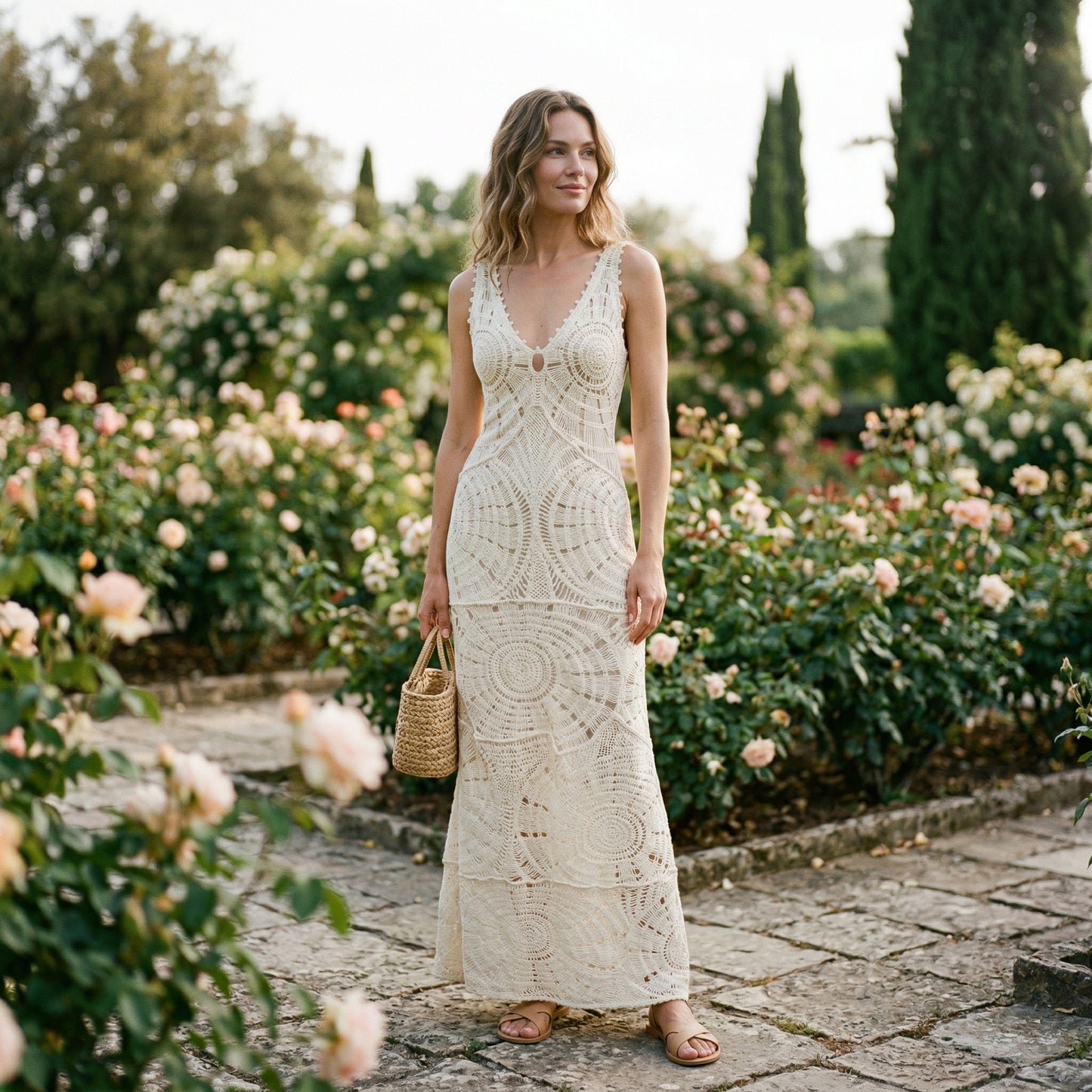 Stylish Solid V-neck Maxi Dress for Women