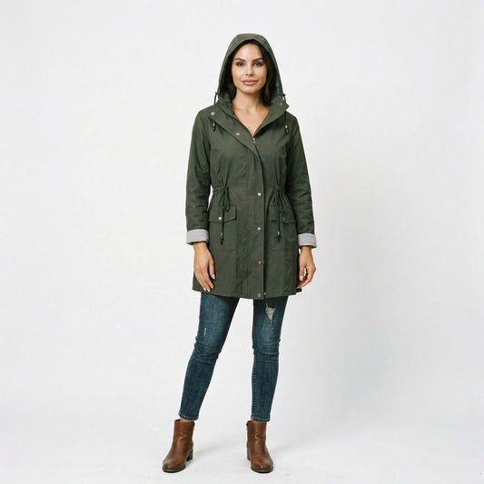 Stylish Women's Windbreaker Jacket - Water Resistant Hooded Design