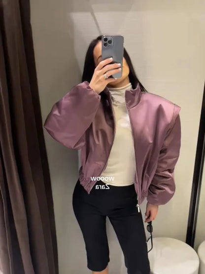 Stylish Quilted Jacket for Women - Oversized Winter Coat in Purple 0