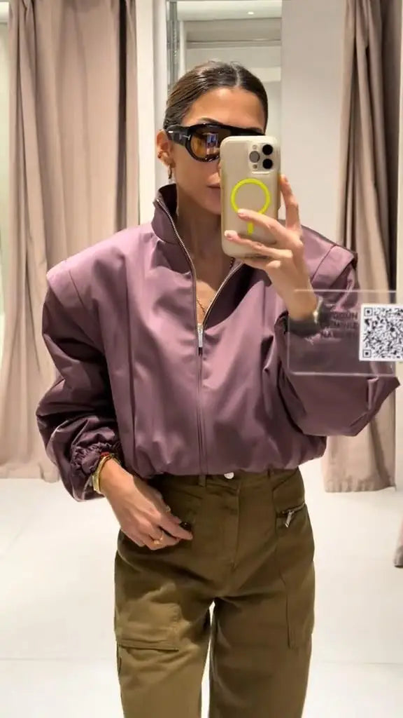 Stylish Quilted Jacket for Women - Oversized Winter Coat in Purple 1
