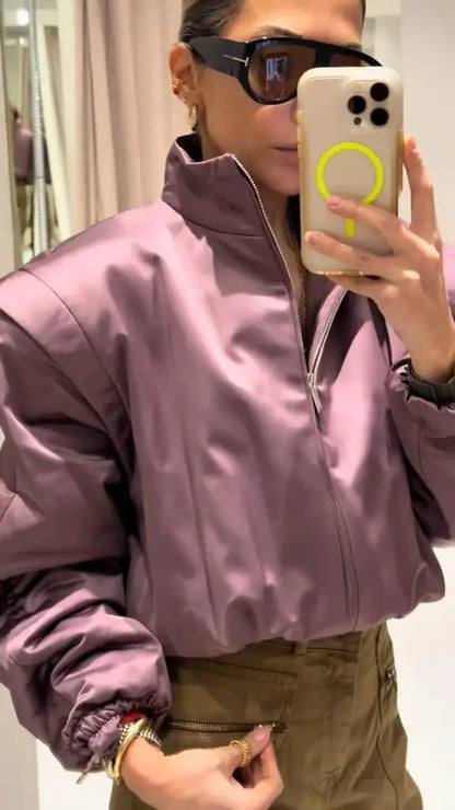 Stylish Quilted Jacket for Women - Oversized Winter Coat in Purple 2