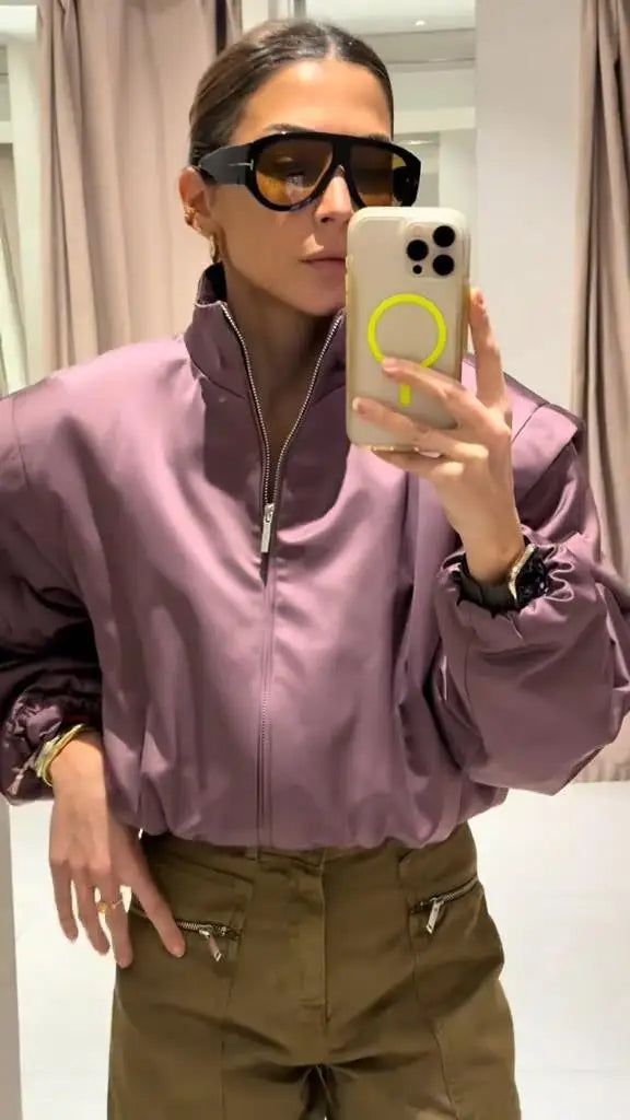 Stylish Quilted Jacket for Women - Oversized Winter Coat in Purple 4