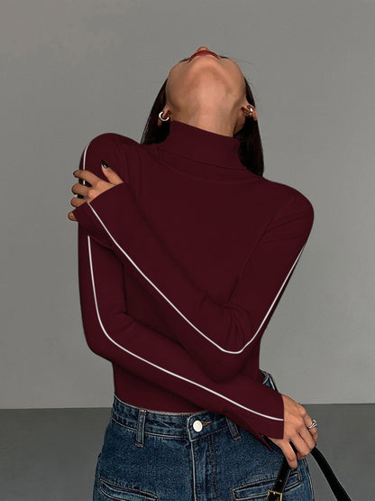 Stylish Turtleneck Sweater with Contrast Piping 9