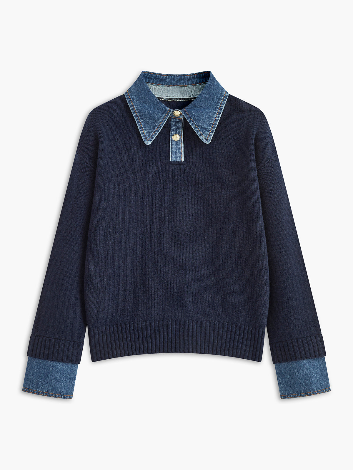 Stylish Women's Sweater with 2 in 1 Panel Lapel 0
