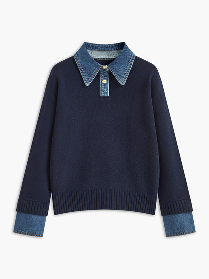 Stylish Women's Sweater with 2 in 1 Panel Lapel 0