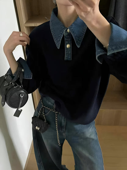 Stylish Women's Sweater with 2 in 1 Panel Lapel 1