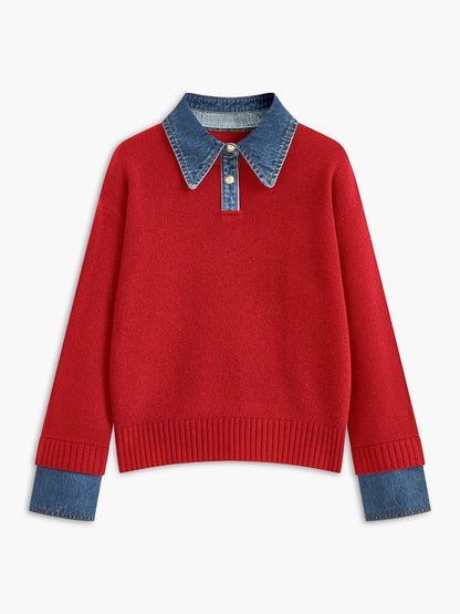 Stylish Women's Sweater with 2 in 1 Panel Lapel 11
