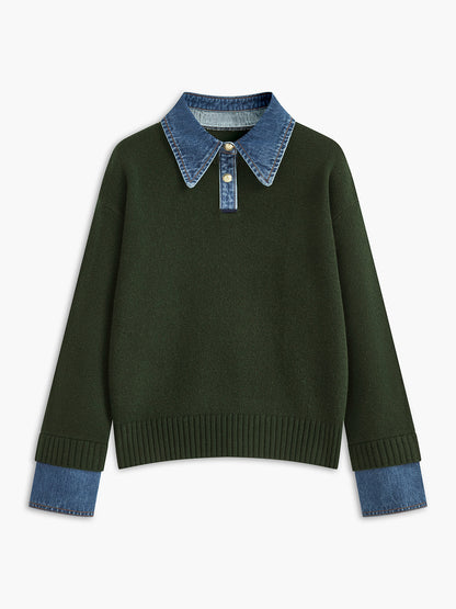 Stylish Women's Sweater with 2 in 1 Panel Lapel 12