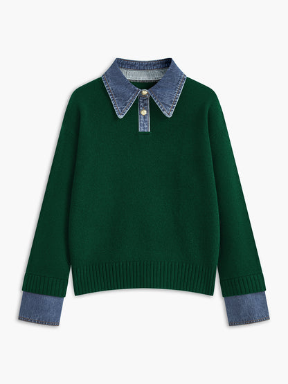 Stylish Women's Sweater with 2 in 1 Panel Lapel 13