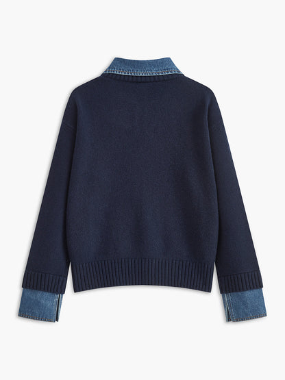 Stylish Women's Sweater with 2 in 1 Panel Lapel 2