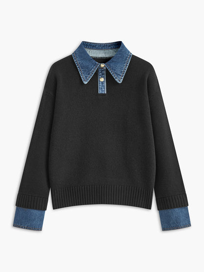 Stylish Women's Sweater with 2 in 1 Panel Lapel 5