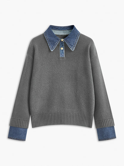 Stylish Women's Sweater with 2 in 1 Panel Lapel 6