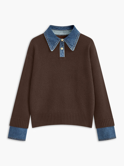 Stylish Women's Sweater with 2 in 1 Panel Lapel 7