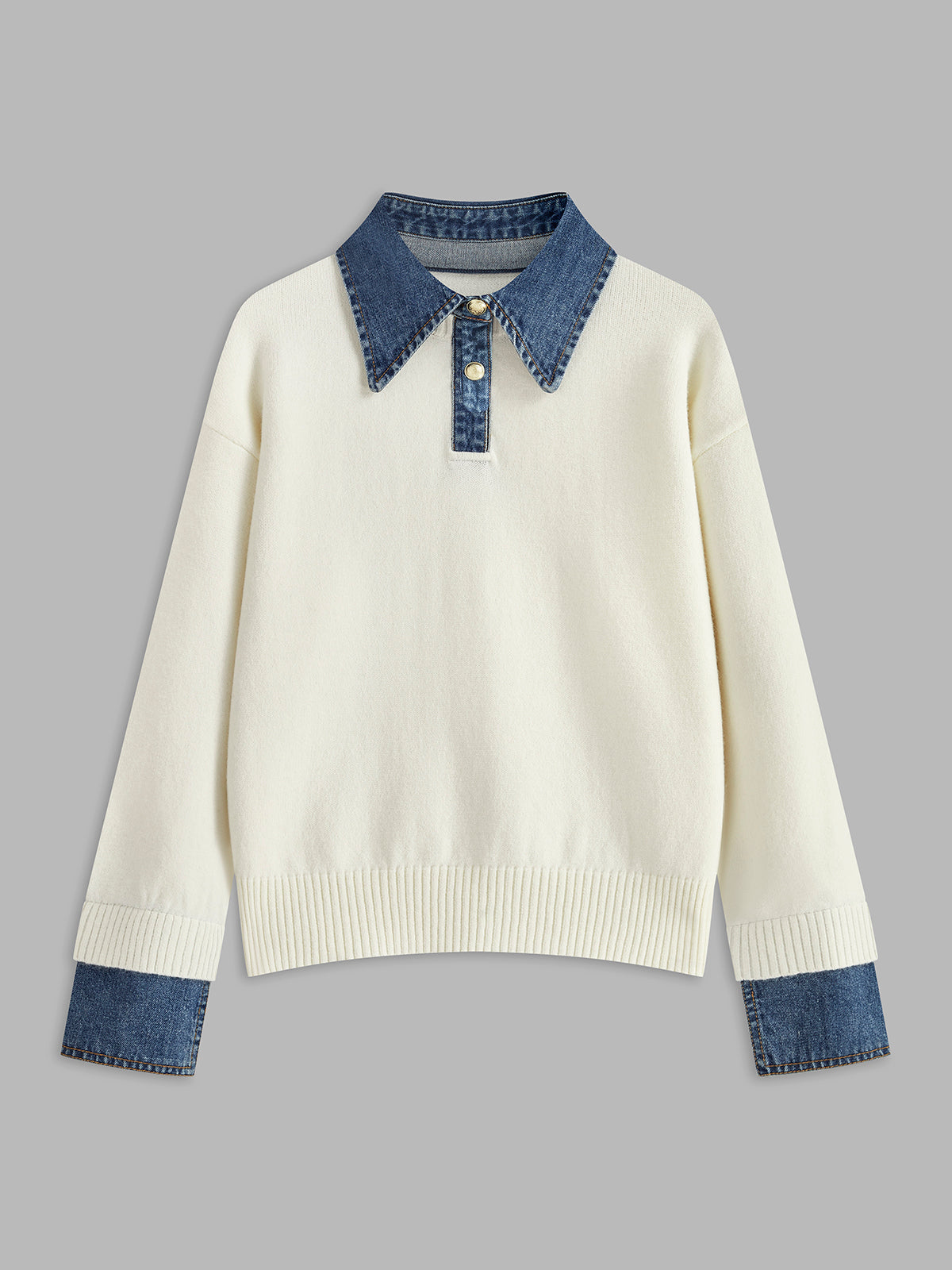 Stylish Women's Sweater with 2 in 1 Panel Lapel 8