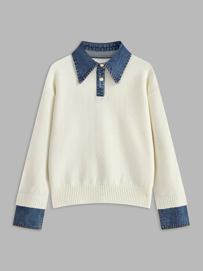 Stylish Women's Sweater with 2 in 1 Panel Lapel 8