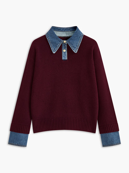Stylish Women's Sweater with 2 in 1 Panel Lapel 9